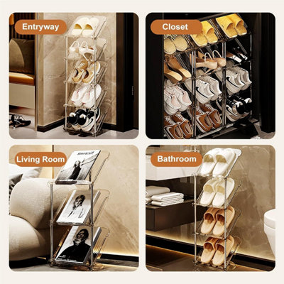 Transparent 6 Tier Shoe Rack Clear Slim Vertical Footwear Shelf for ...