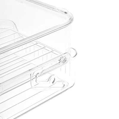 TRANSPARENT DESKTOP SLIDING STORAGE BOX, 31.2CM W X 21CM D X 13.5CM H