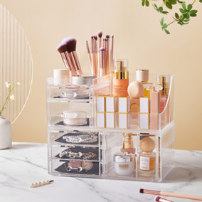 Transparent Plastic Makeup Organizer Cosmetic Storage Box with 6 Drawers