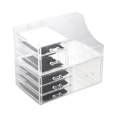 Transparent Plastic Makeup Organizer Cosmetic Storage Box with 6 Drawers