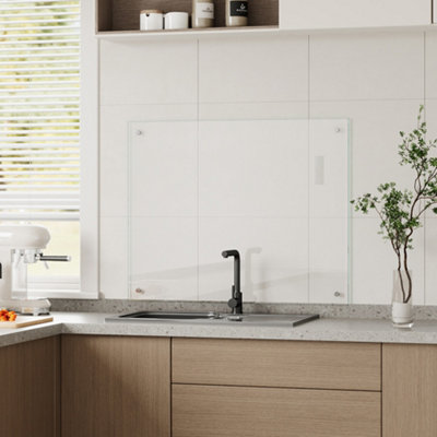 Transparent Pre-Drilled Tempered Glass Splashback for Cookers, 60cm W x ...