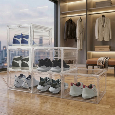 Transparent stackable shoe storage box, shoe organiser with magnetic ...