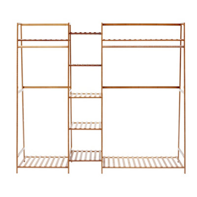 Trapezoid Bamboo Garment Rack with 5 Tier Storage Shelves Natural - 4
