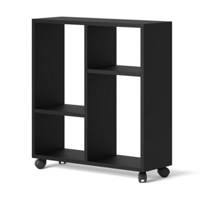 TRASCO 2 Multi-Function Bookcase and Coffee Table on Wheels in Black Matte - 200mm x 650mm x 600mm