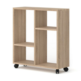TRASCO 2 Multi-Function Oak Sonoma Bookcase and Coffee Table on Wheels - 200mm x 650mm x 600mm