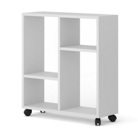 TRASCO 2 Multi-Function White Matte Bookcase and Coffee Table on Wheels - 200mm x 650mm x 600mm