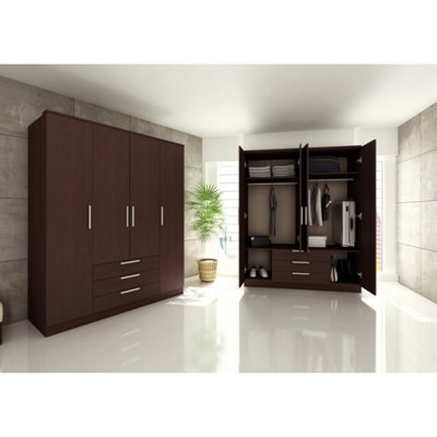 TRASMAN GRANDE 4 DOOR 3 DRAWER WARDROBE - DARK MAHOGANY