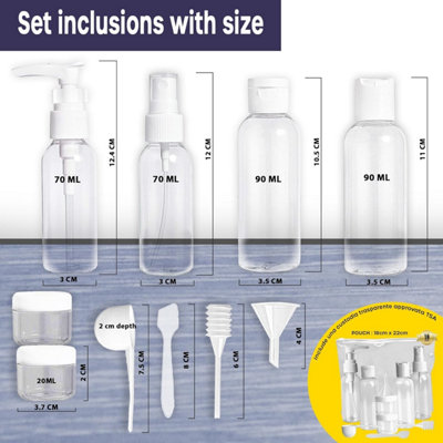 Travel Bottles for Toiletries Leak Proof Refillable Containers Set with Clear Toiletries Bag for Liquids & Cosmetics 10Pc
