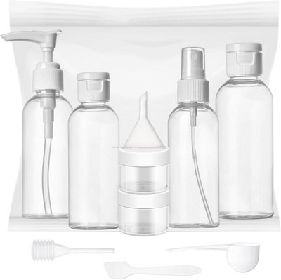 Travel Bottles Set Containers with Spray Tops and Screw lids with Travel Storage Clear Bag (10 Pcs)