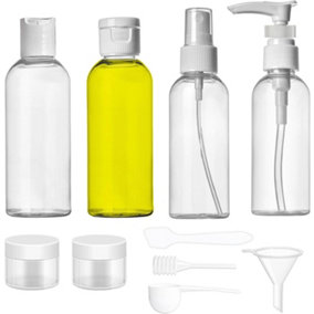 Travel Bottles Set Containers with Spray Tops and Screw lids with Travel Storage Clear Bag (10 Pcs)