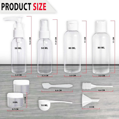 Travel Bottles Set Containers with Spray Tops and Screw lids with Travel Storage Clear Bag (10 Pcs)