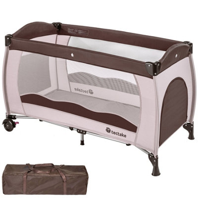 Travel Cot - foldable, for children up to 36 months, including carry bag - coffee