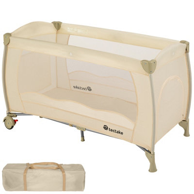 Travel cot for children 126x65x80cm with carry bag - beige