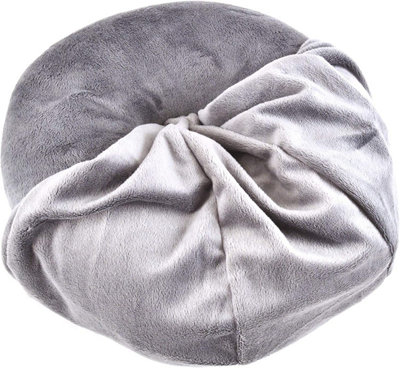 Travel Pillow Hoodie - Grey Soft Plush Neck Supporting Cushion with Drawstring Closure Hood - Measures 32 x 30 x 9cm