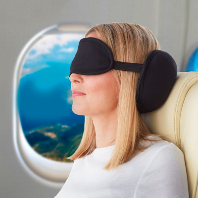 Travel Pillow with Eye Mask Padded Head Cushion with Light Blocking Eye Cover Perfect for Car Coach Train or Plane Journeys DIY at B Q