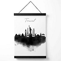 Travel Watercolour Skyline City Medium Poster with Black Hanger