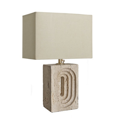 Travertine Rectangular Table Lamp, Rounded Rectangle Cotton Shade