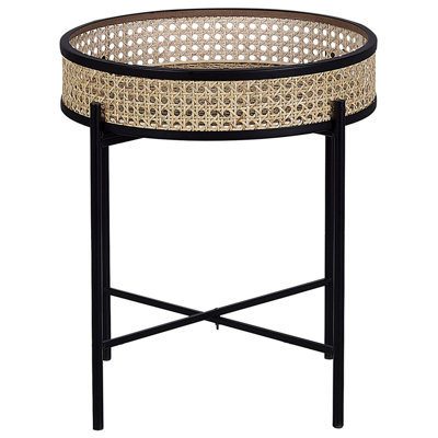 Tray Side Table Black with Light Rattan VIENNA