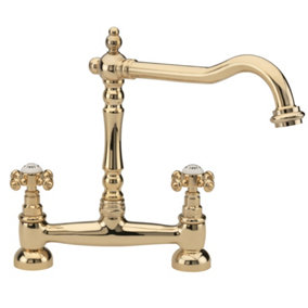 Tre Mercati Bridge Mixer Sink Tap Brass Kitchen Traditional French 2 Hole Swivel