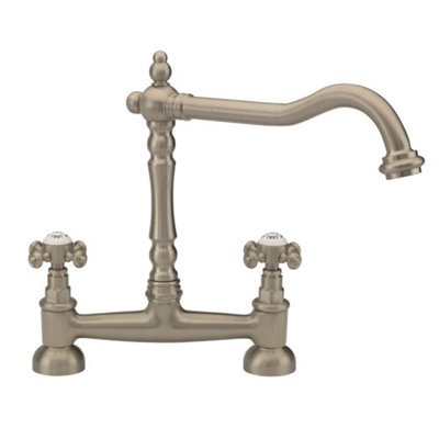 Tre Mercati Bridge Mixer Sink Tap Pewter Kitchen Traditional French 2 Hole Brass