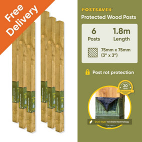 Treated Fence Posts (W) 3x3" 75x75mm (H) 6FT 1.8m - (6 Pack) - 20 Year Guarantee