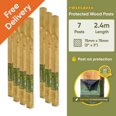 Treated Fence Posts (W) 3x3" 75x75mm (H) 8FT 2.4m - (7 Pack) - 20 Year Guarantee