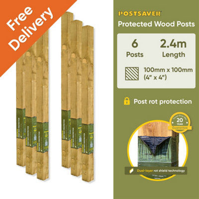 Treated Fence Posts (W) 4x4" 100x100mm (H) 8FT 2.4m  - (6 Pack) - 20 Year Guarantee