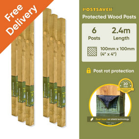 Treated Fence Posts (W) 4x4" 100x100mm (H) 8FT 2.4m  - (6 Pack) - 20 Year Guarantee