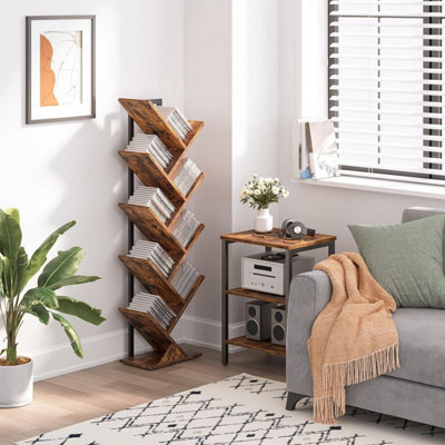 Tree Bookshelf Tall, 9-Tier Floor Standing Book Shelf, Tall Bookcase with Wooden Shelves for CDs Albums, Metal Frame,