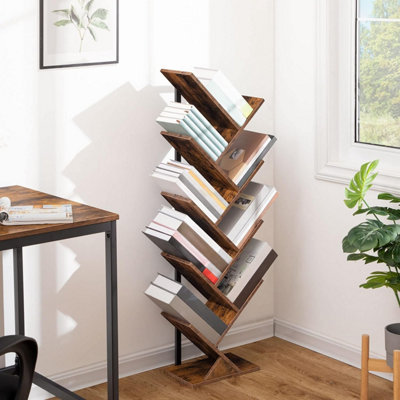 Tree Bookshelf Tall, 9-Tier Floor Standing Book Shelf, Tall Bookcase with Wooden Shelves for CDs Albums, Metal Frame,