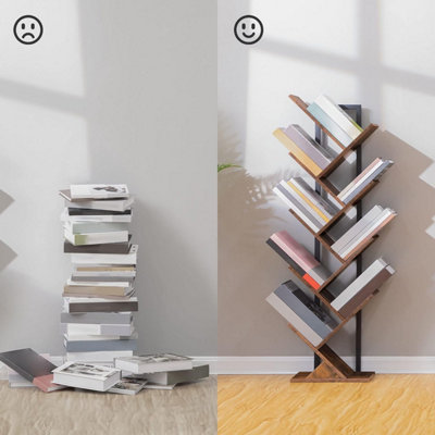 Tree Bookshelf Tall 9 Tier Floor Standing Book Shelf Tall Bookcase with Wooden Shelves for CDs