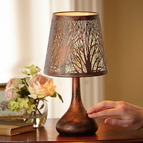 Tree Design Touch Operated Lamp - Mains Powered Bronze Effect Decorative Light with 4 Stage Dimmer Function - H28 x 17cm Diameter