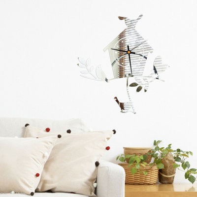 Tree House Mirror Clock Wall Sticker Decals Self-Adhesive Living Room ...