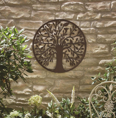 Tree of Life Garden Wall Art Wall or Fence Mounted Outdoor Decorative Plaque Ornament with Rust Finish Measures 54cm Diameter