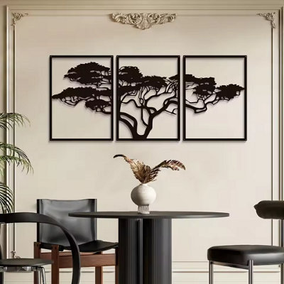 Tree of Life Metal Wall Art , 3pcs Black Wall Decor Set
