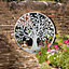 Tree of Life Outdoor Garden Wall Mirror - Grey Distressed Decor with Robin Birds Makes a Great Memorial