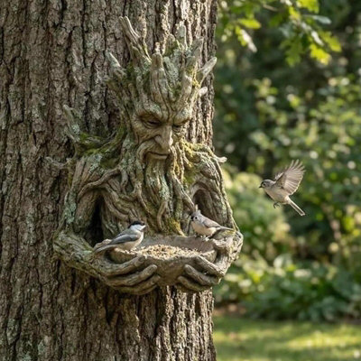 Tree Spirit Resin Bird Feeder Garden Wall Hanging Outdoor Ornament ...