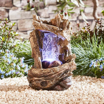 Tree Trunk Water Feature with LED Lights, Self-Contained, Weatherproof ...