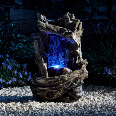 Tree Trunk Water Feature with LED Lights, Self-Contained, Weatherproof for Garden, Patio & Decking (Small)