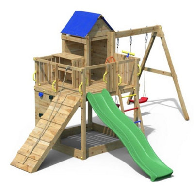 Treehouse Wooden Climbing Frame with Double Swing & Slide