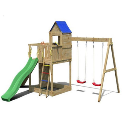 Treehouse Wooden Climbing Frame with Double Swing & Slide