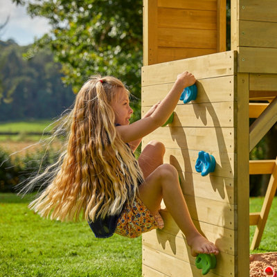 Treehouse Wooden Play Tower, with Climbing Wall - FSC certified