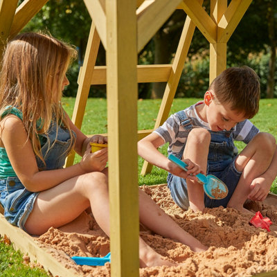 Treehouse wooden play tower, with Panel kit, balcony, wavy slide ...