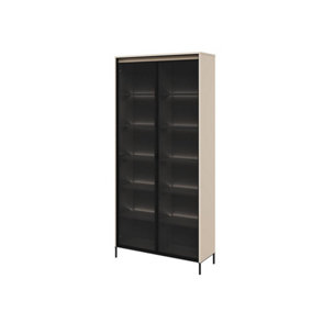 Trend 07 Tall Display Cabinet  in Beige - Partially Glassed & Push-to-Open with LED - W920mm x H1960mm x D340mm