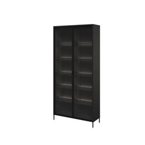 Trend 07 Tall Display Cabinet  in Black Matt - Partially Glassed & Push-to-Open with LED - W920mm x H1960mm x D340mm