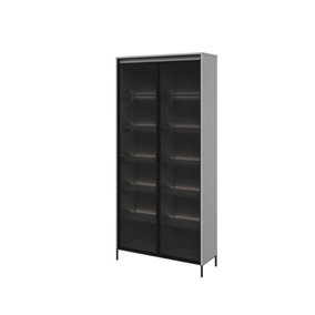Trend 07 Tall Display Cabinet  in Grey Matt - Partially Glassed & Push-to-Open with LED - W920mm x H1960mm x D340mm