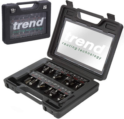 Trend 12 Piece Router Bit Set TCT Cutter Bits Starter Set 1/4" Shank + Case