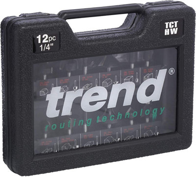 Trend 12 Piece Router Bit Set TCT Cutter Bits Starter Set 1/4" Shank + Case