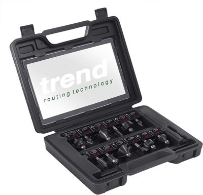 Trend 12 Piece Router Bit Set TCT Cutter Bits Starter Set 1/4" Shank + Case