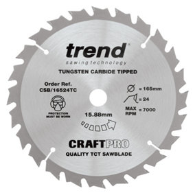 Trend 165mm Craft Saw Blade 16mm Bore 24T Thin Kerf Cordless Circular Saw Blade